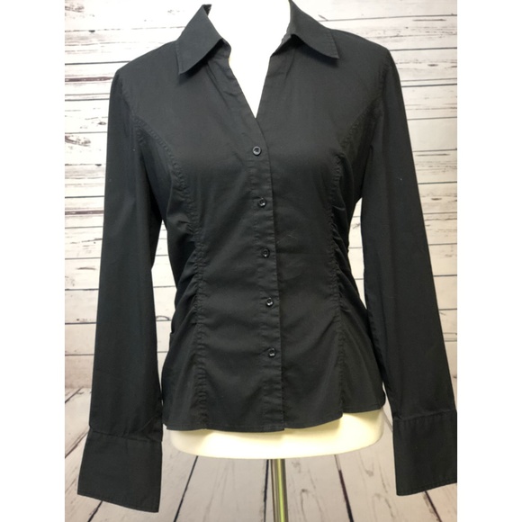 Tribal Tops - Tribal 8 Button Front Shirt Ruched Black Blouse